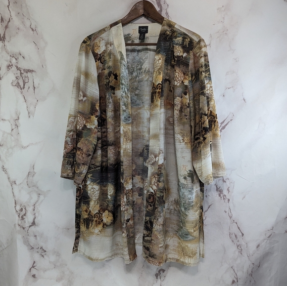 Chico's Other - Chicos Cardigan Women 3 XL Beige Cover Up Ruana Shrug Wrap Asisn Geisha